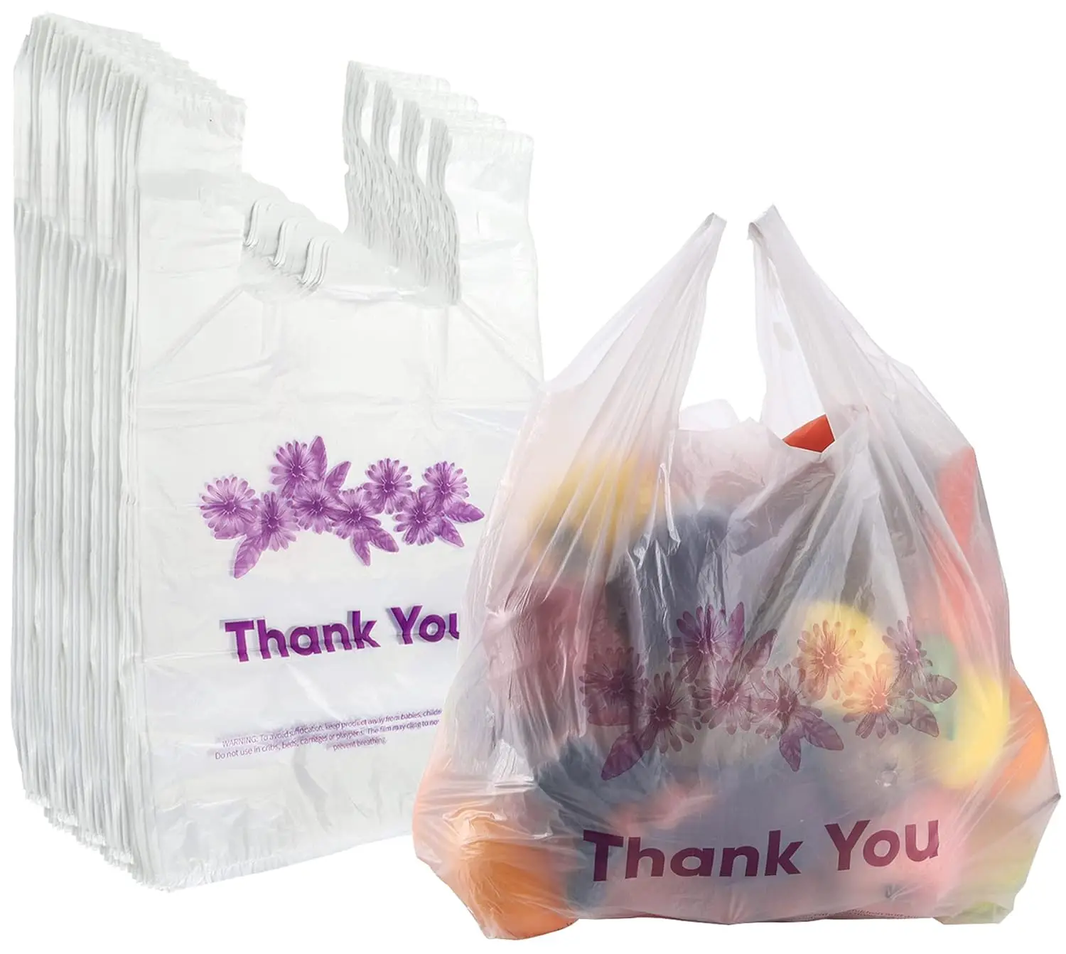 Disposable T-Shirt Bags for Retail White Plastic Thank You Bags with Handles