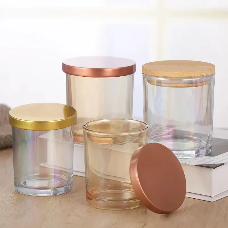 Luxury iridescent candle holder holographic candle jar interior white and iridescent candle vessels for wholesale