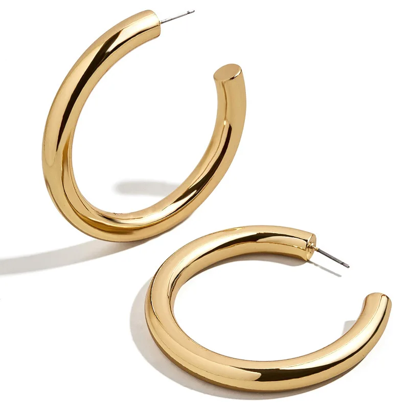 14K Gold Colored Chunky Open Hoops Gold Hoop Earrings for Women