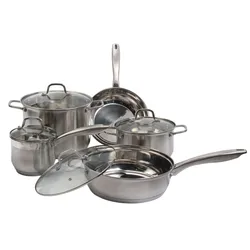 5 Piece Premium Cookware Set with Glass Lid , 5-Ply Capsule Stainless Steel Pots and Fry Pans
