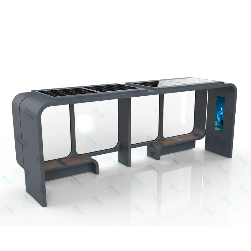 High Quality Stainless Steel Solar Bus Shelter Modern Multi-Functional Smart Bus Stop with Glass Material