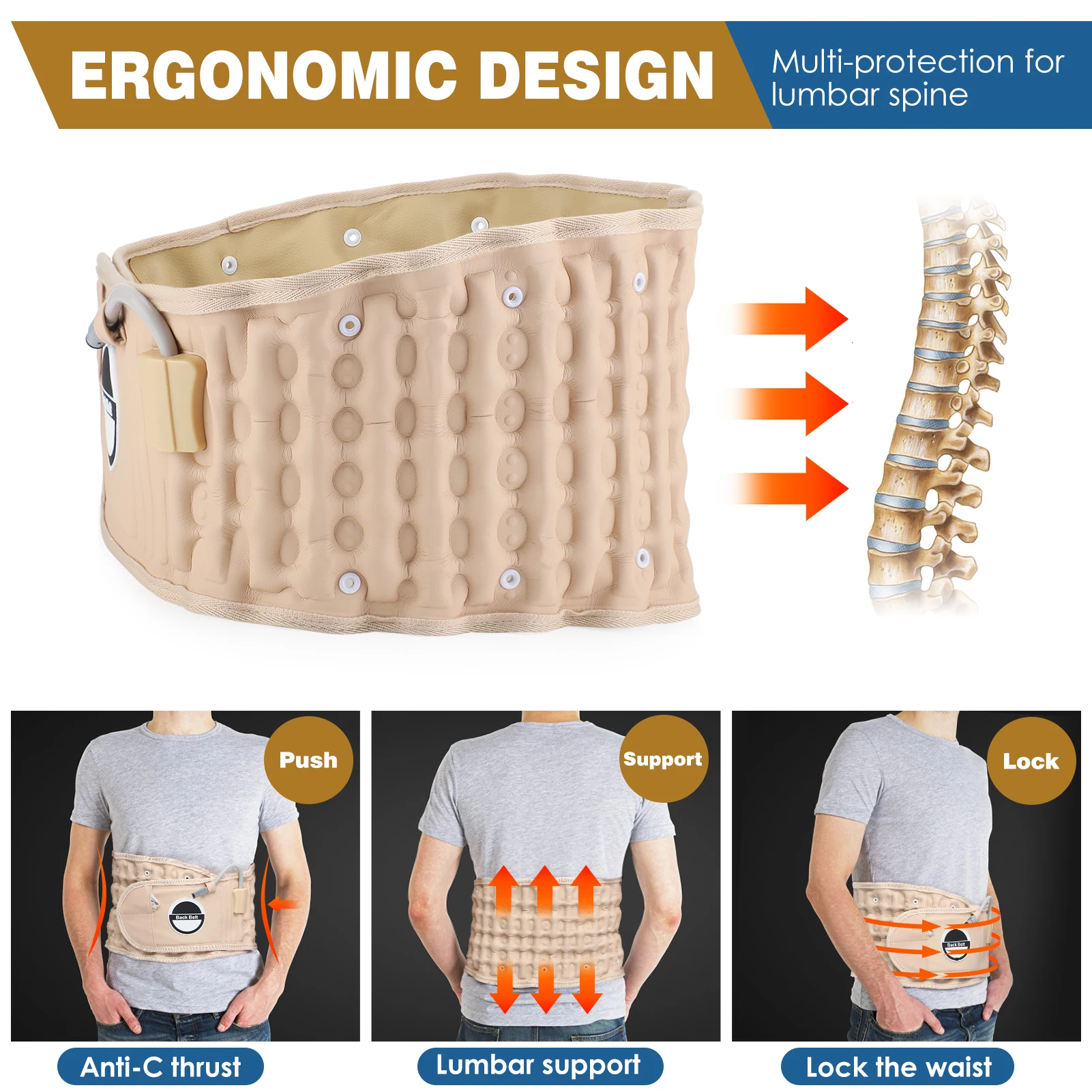 Adjustable Leather Waist Support Lumbar Traction Brace Inflatable Back Spinal Decompression Belt
