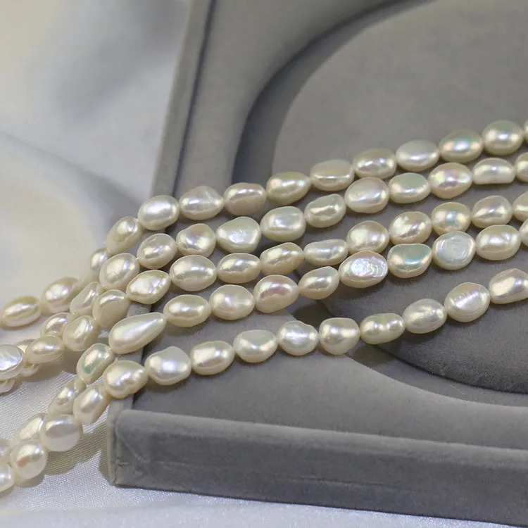 Freshwater pearl strand 3A grade 8-9mm flat baroque cultured pearl beads
