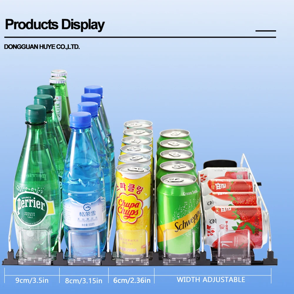 Shelf pusher Drink Organizer for Fridge, Self-Sliding soda Can Dispenser for Refrigerator Adjustable Width Roller type pusher
