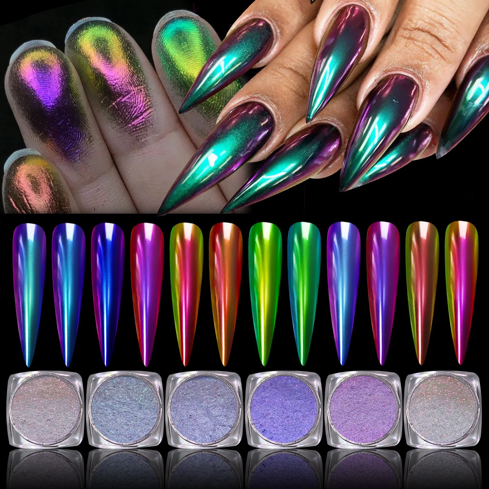 Wholesales nail art chameleon powder for nail magaic mirror powder new chameleon pigment nail powder