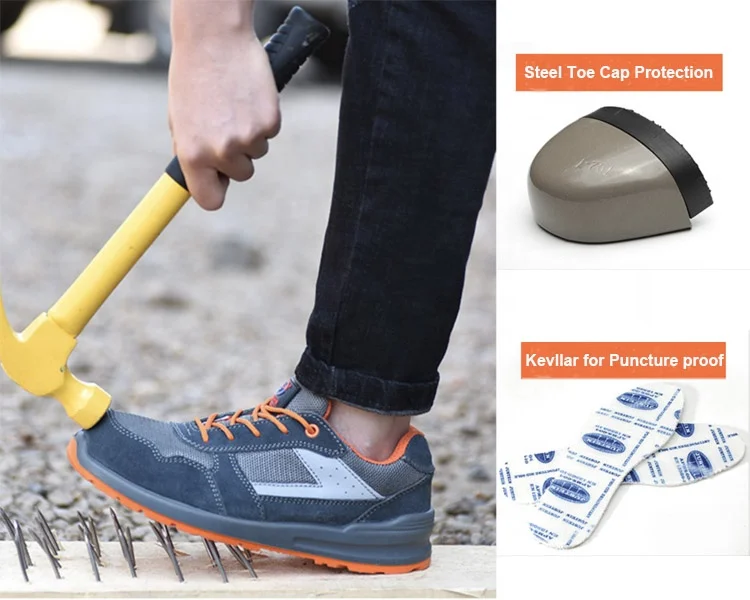 Orange Lightweight Breathable Industries Construction Work Shoes