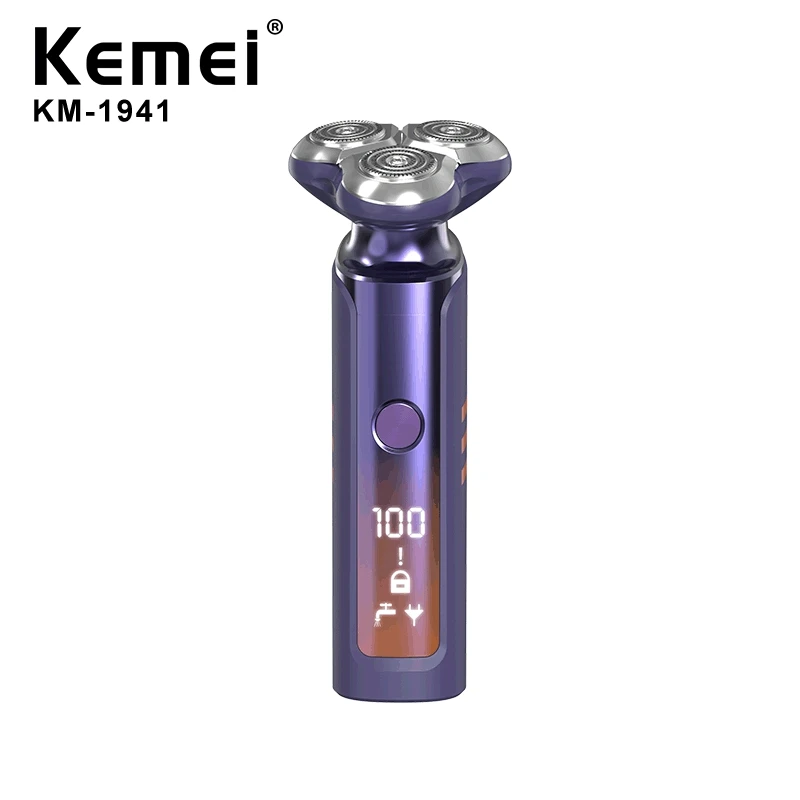 Kemei KM-1941 USB зарядка ЖК-дисплей электробритва уровень 6 водонепроницаемые мужские уход за кожей лица бритва с тройным