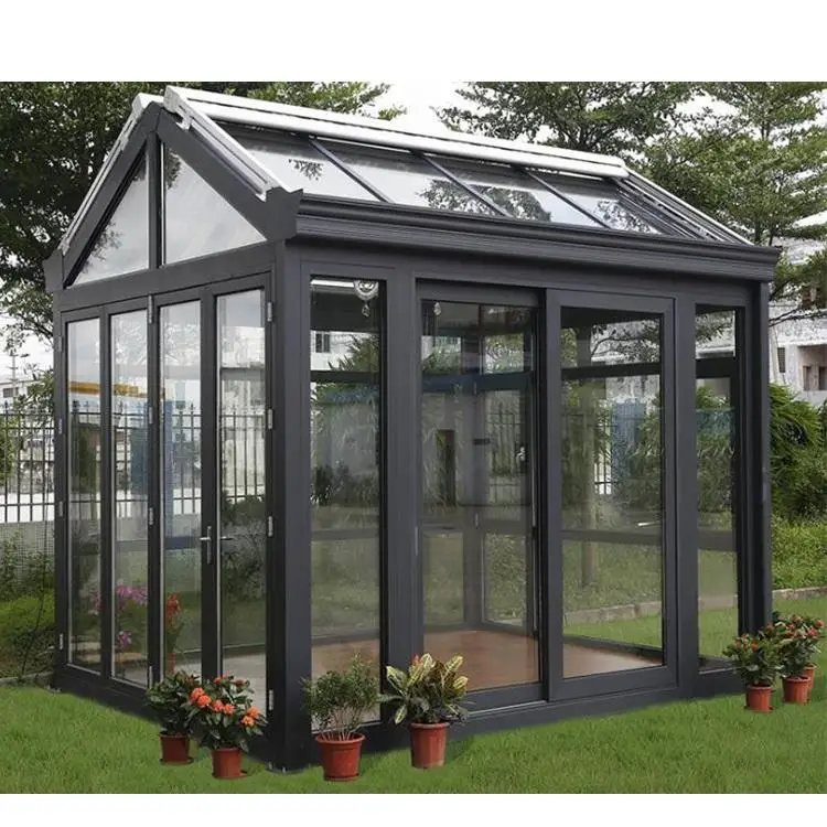 UNIFIVE Slant Roof Veranda Aluminum Sunroom Glass House Diy Winter Gardens Small Lean To Conservatory For Outdoor Garden