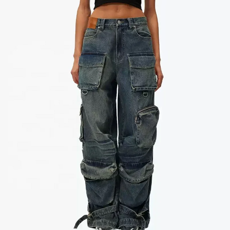 Custom plus size cargo jeans for women cargo jeans women