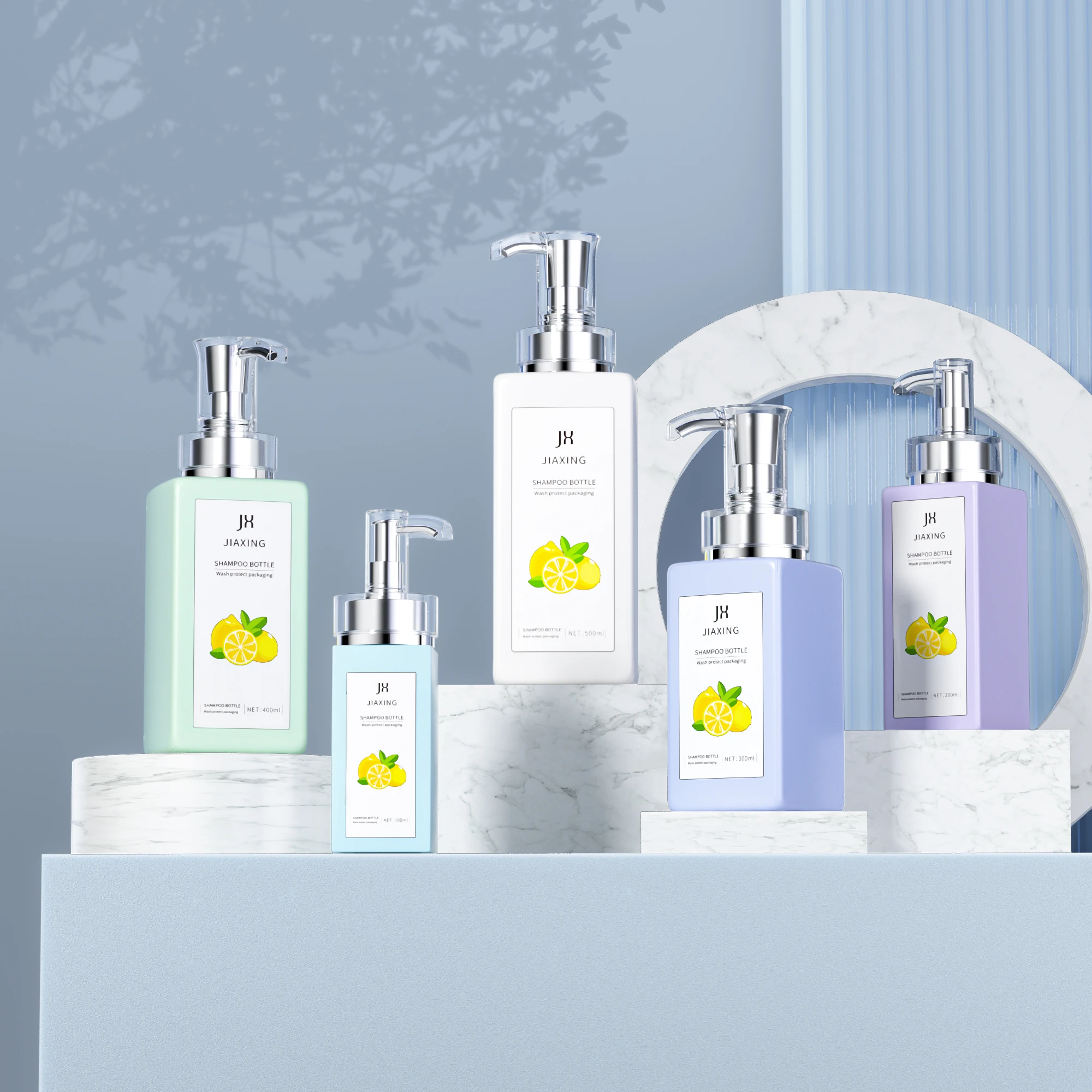 Eco friendly custom square plastic packaging pet plastic press pump gel hair shampoo hand body wash lotion bottle