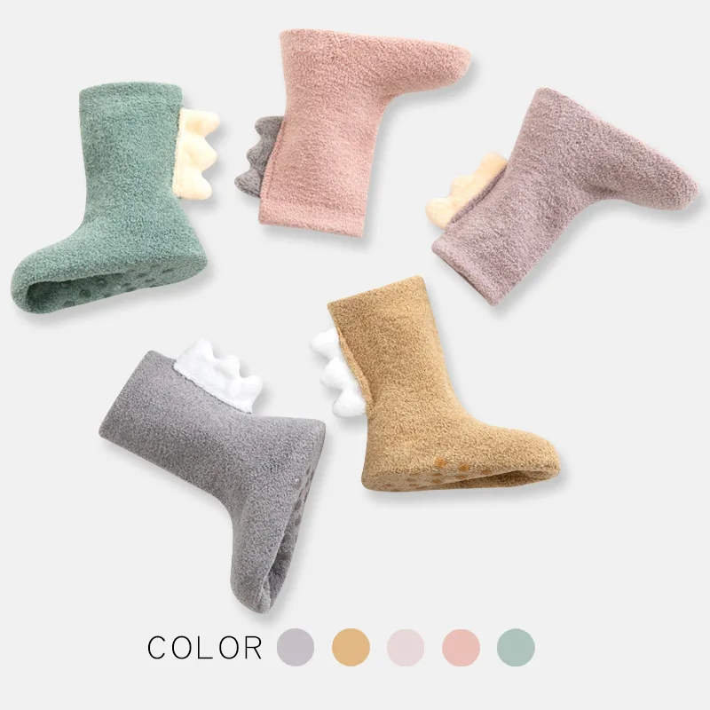 
Winter Thick Baby Girls Sleep Coral Baby Socks Color Floor socks Dinosaur 