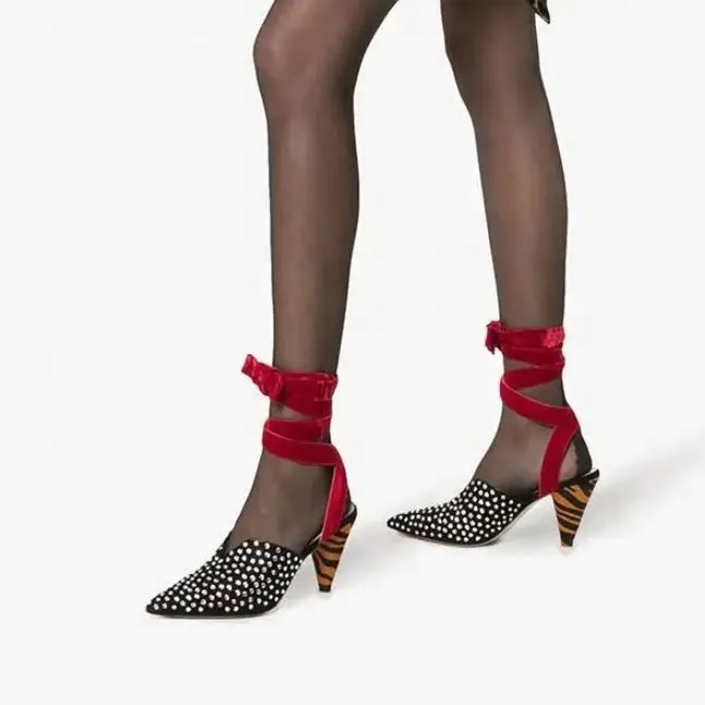 
Wholesale new fashion elegant white diamond lace up shoe design pointed toe spike heel pumps ladies pumps 