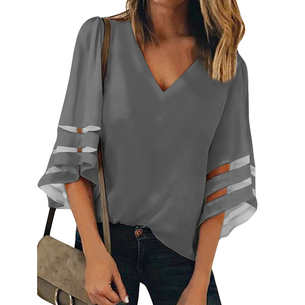 
Custom Summer Gray Design Pattern V Neck Blouses Bat Wing Short Sleeve Chiffon Tops Shirts New Fashion Soft Clothes for Women 