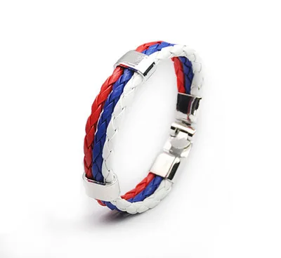 Stainless Steel Men Women Spain Germany France Italy Argentina National Flag PU Leather Bracelets Handmade Jewelry