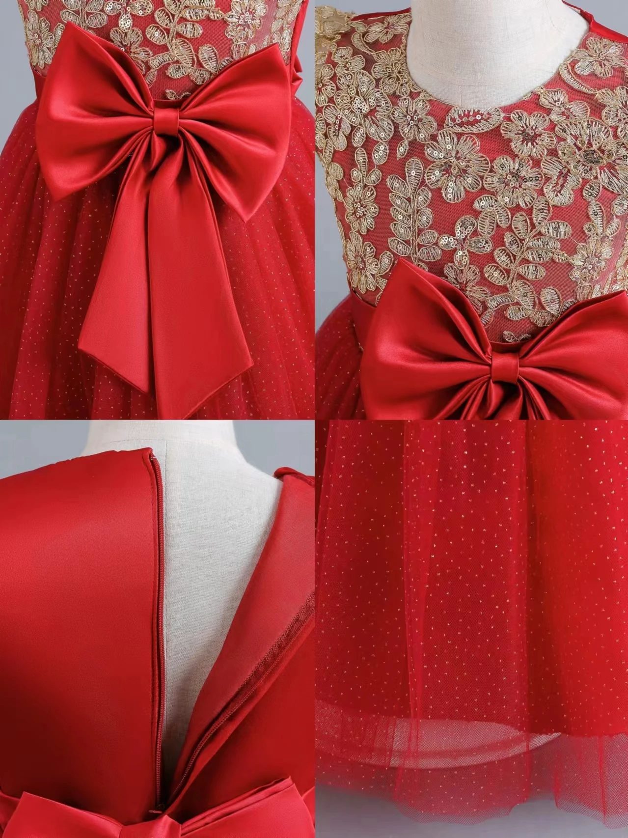 High grade girl red lace wedding dress Elegant Princess girl evening party dresses flower dresses for girls of 10 year old