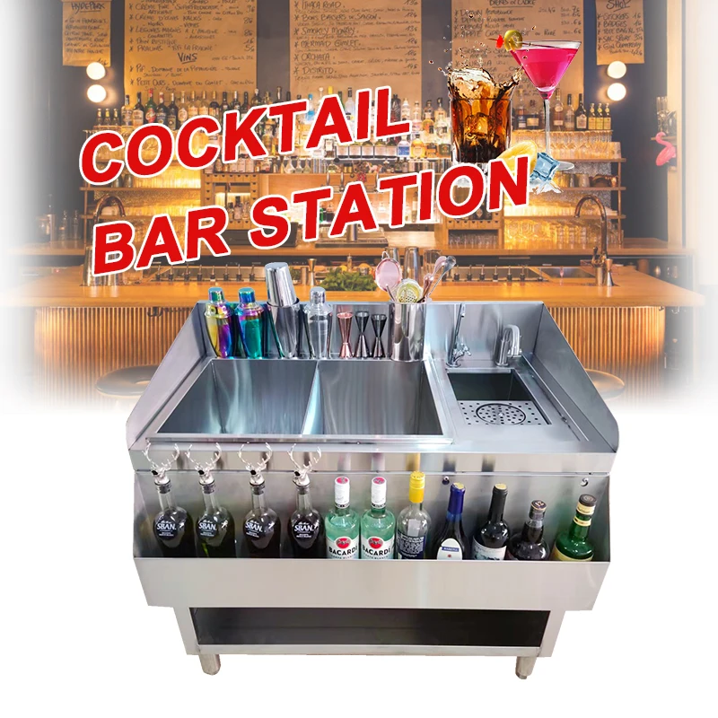 Ireland UK bartender station ice well cocktail station sink speed rail Cup washer riser Stainless Steel Cocktail Bar Station