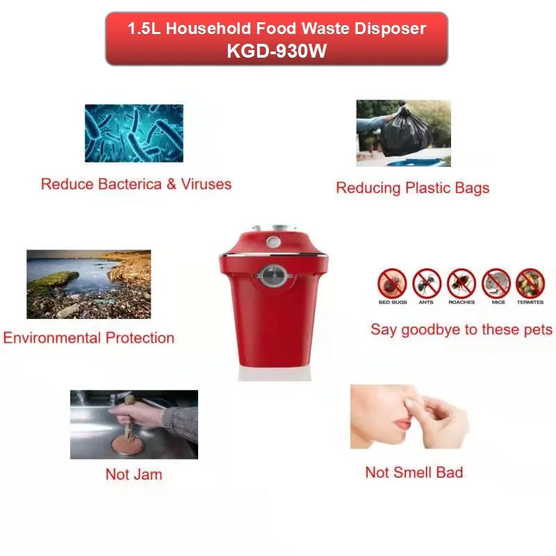 1.5L домашней кухни-костяная измельчителя пищевых отходов шредер мусорное ведро для кухни удаление процессор 500 Вт Мощный 3100-4300 об/мин