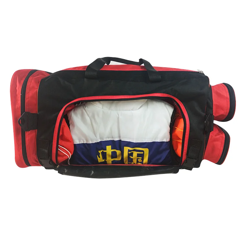 New design black red nylon waterproof martial arts training equipment bag custom logo sport gym bagsrtment