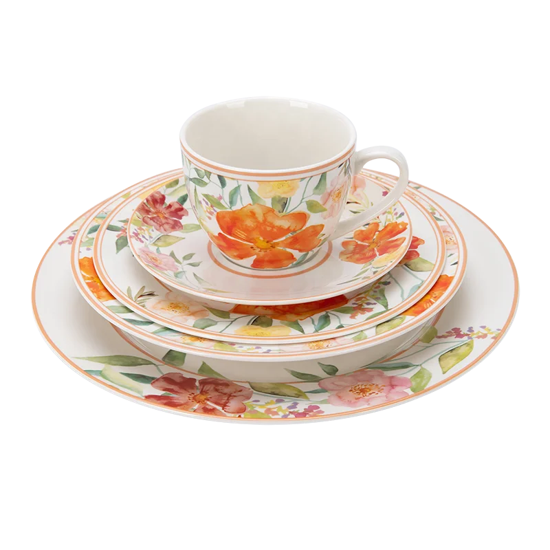 18pcs 20pcs 24pcs wholesale spring blooming fall autumn garden flora ceramic plate and dish dinner set with bowl