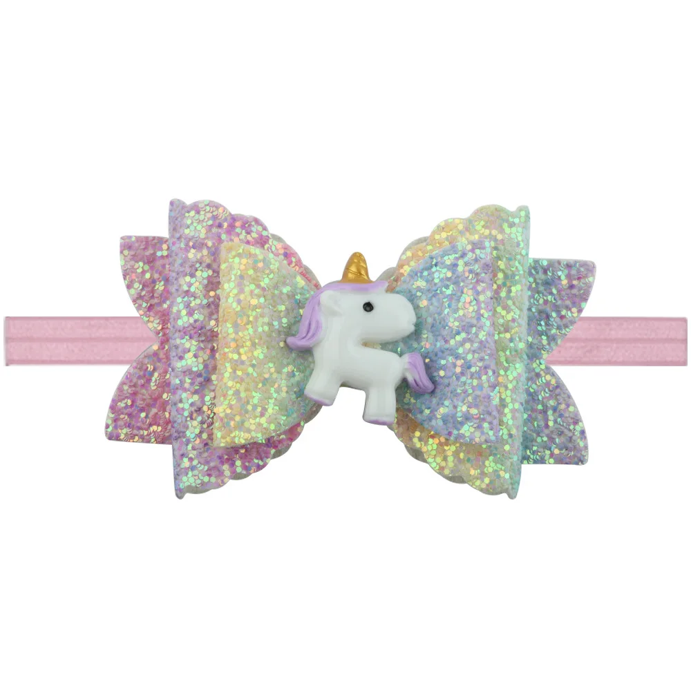 Cute Hair Accessories Shallot Powder Princess Elastic Headband Sequin Bow Unicorn Headband