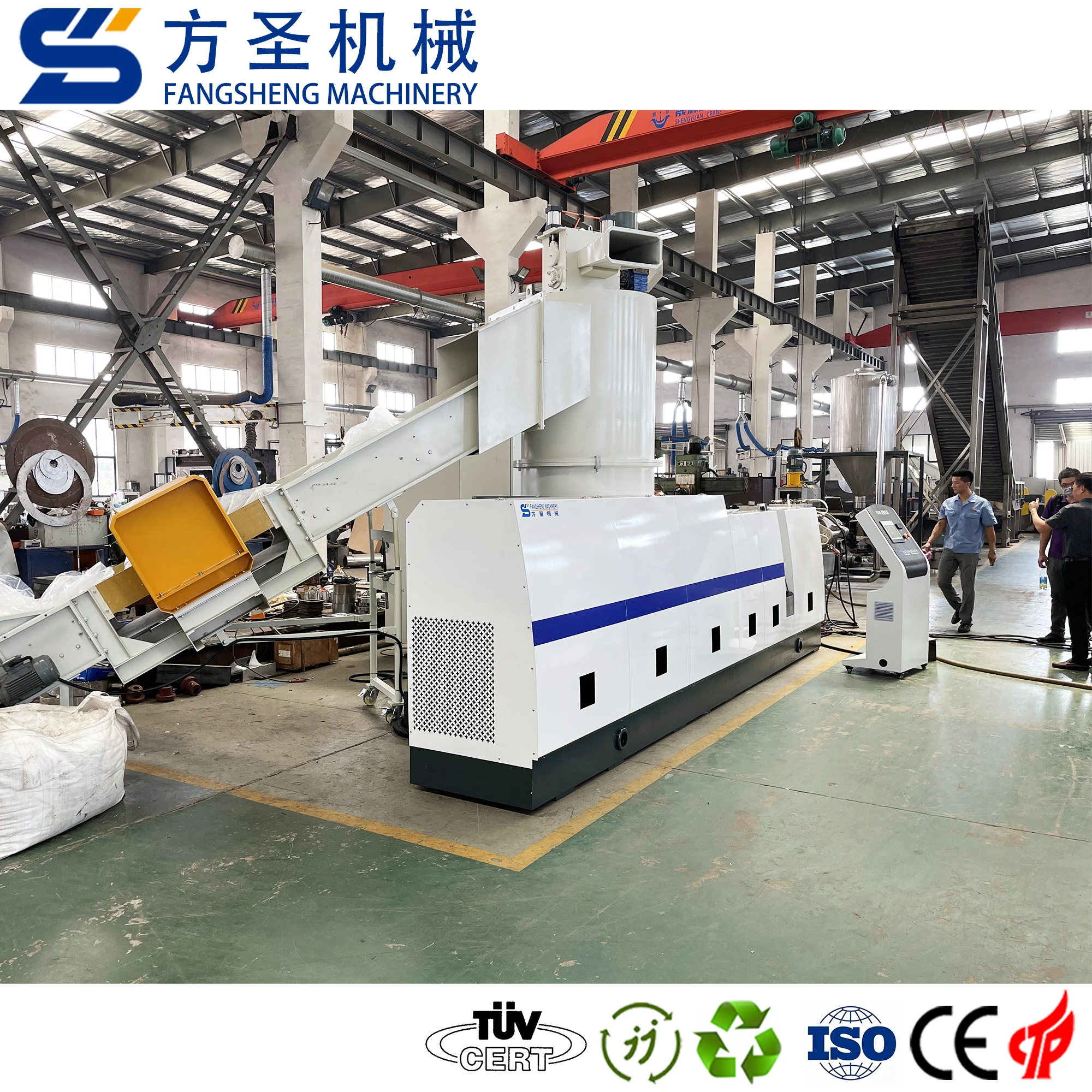 HDPE pipe shredding pelletizing line side feeding double stage pellets making machine