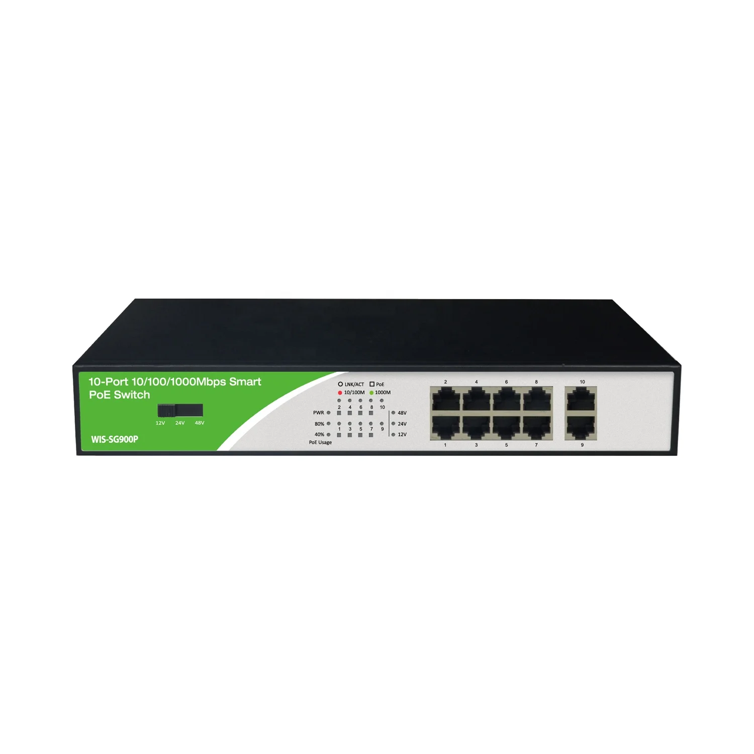 WISNETWORKS WIS-SG900P 10-Port 48/24/12VDC Adjustable  Unmanaged Smart PoE Switch