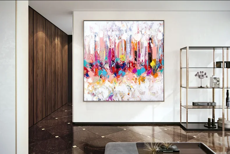 Abstract Colorful Modern Wall Canvas Art Handmade Oil Painting with Heavy Paint for Home Living Room