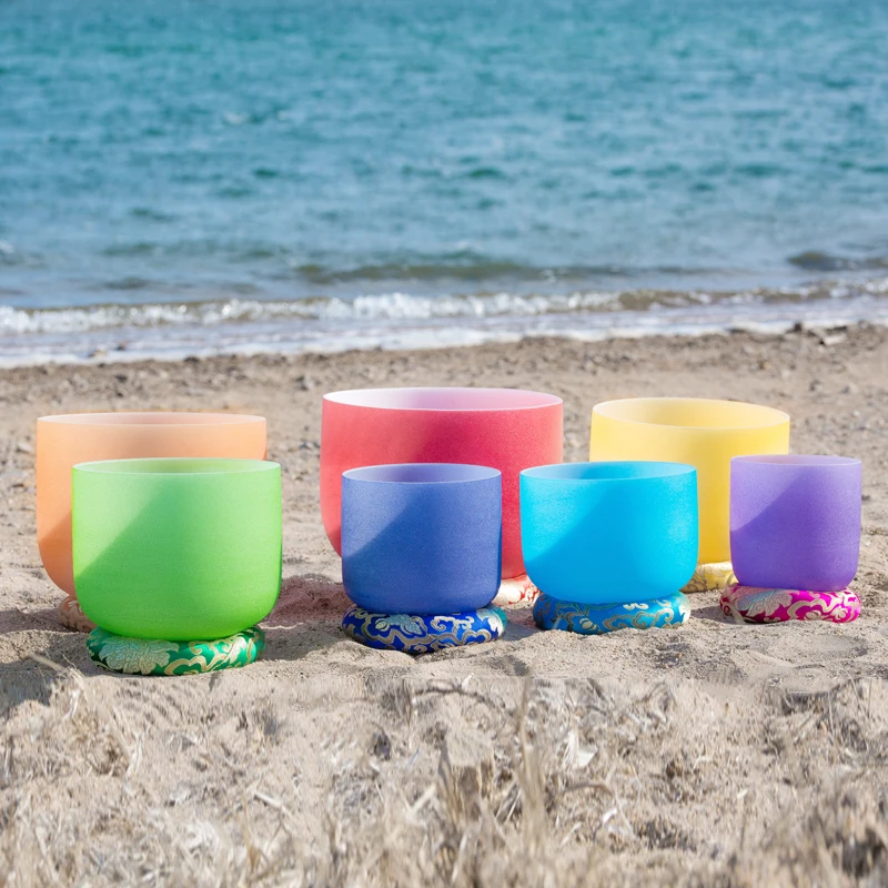 Colored Frosted Quartz Healing Bowl Wholesale 7pcs Crystal Singing Bowl Factory Supply