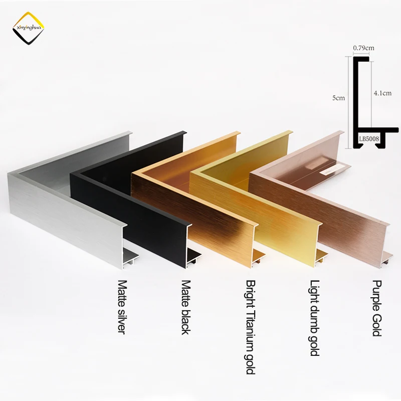 5 Colors Matte Black Gold Silver Picture Photo Frame Bar Custom Size Metal Frame Strips Aluminum Frame Profile Moulding