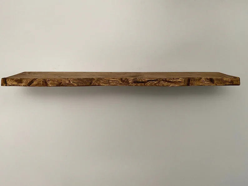 JUNJI Rustic Live Edge Solid Wood Chunky Scaffold Floating Hidden Bracket Shelves