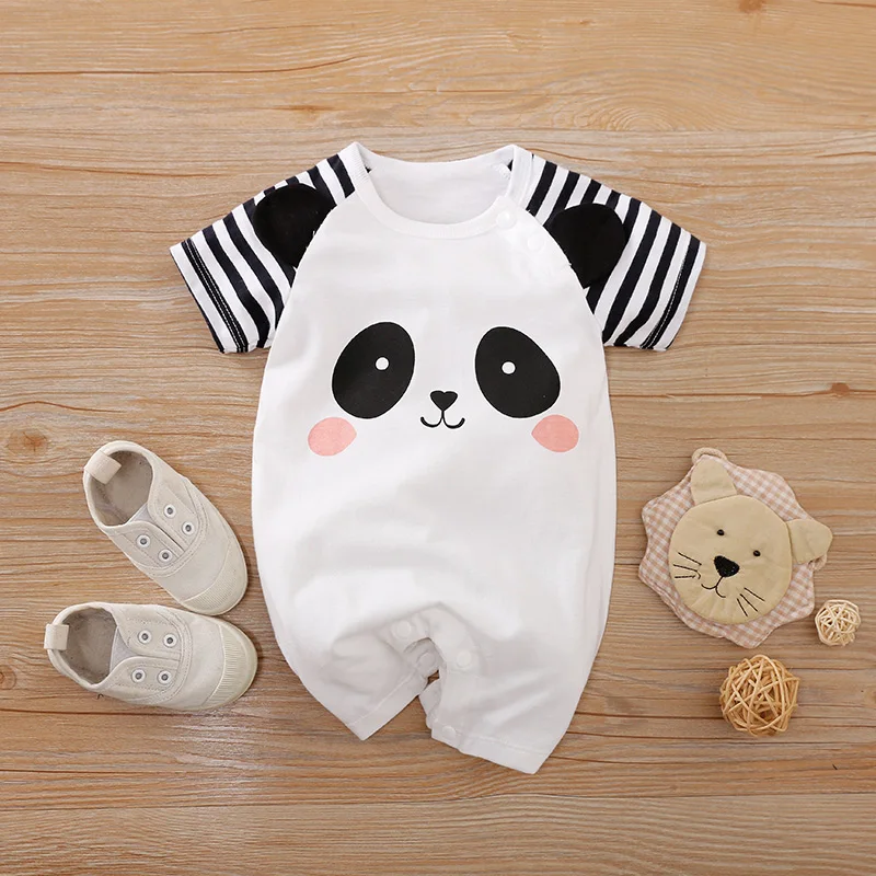 Panda Zebra Print Short-Sleeve Newborn Baby Summer Clothes 100%Cotton Baby Boy Rompers Infant Baby Pajamas Wholesale