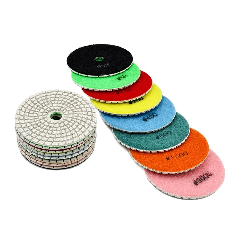 Wet Used 4 Inch 100mm 7 Step Resin Bond Flexible Diamond Polishing Pad for Marble Granite Quartz Stone