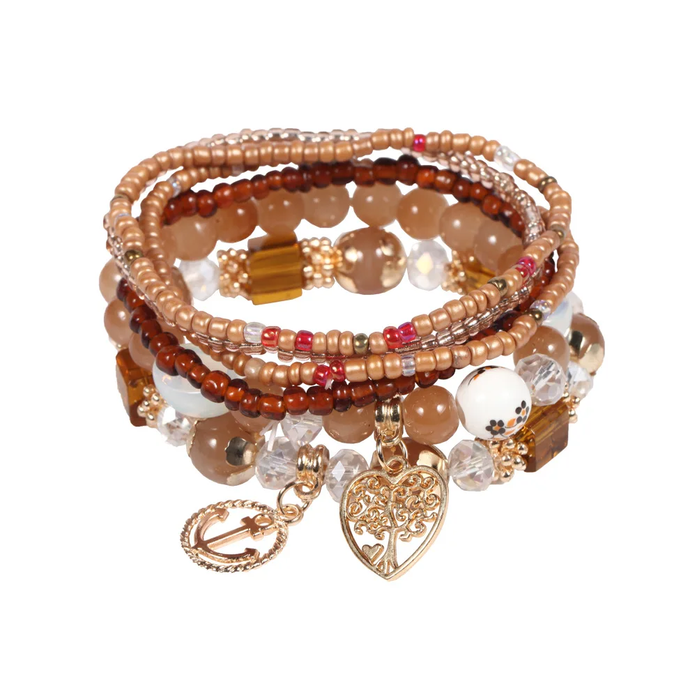 6 Sets Bohemian Stackable Bead Bracelets for Women Stretch Multilayered Bracelet Multicolor Boho Jewelry Bracelet Lucky Gift
