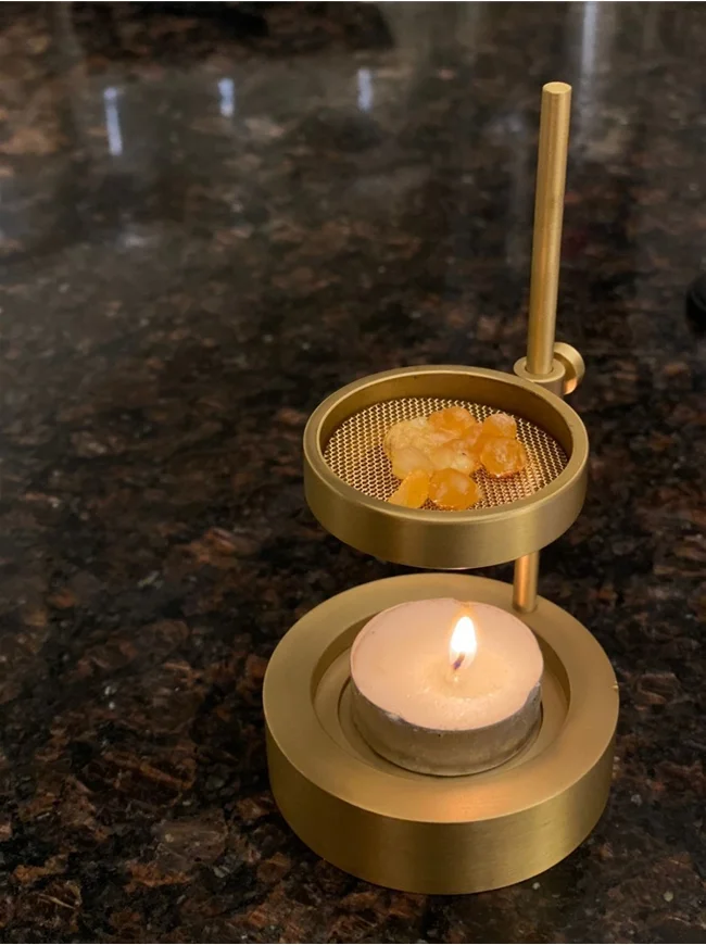 MAXERY Brass Essential Oil Burner Gold Fragrance Oil Diffuser Incense Resin Burner Charcoal Burner With Adjustable Bowl