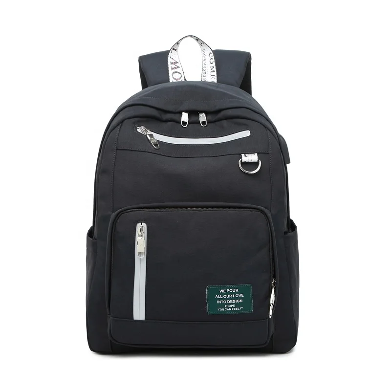 Hip Hop Black color Eco canvas school backpack Bags for Teenage Girls and boys