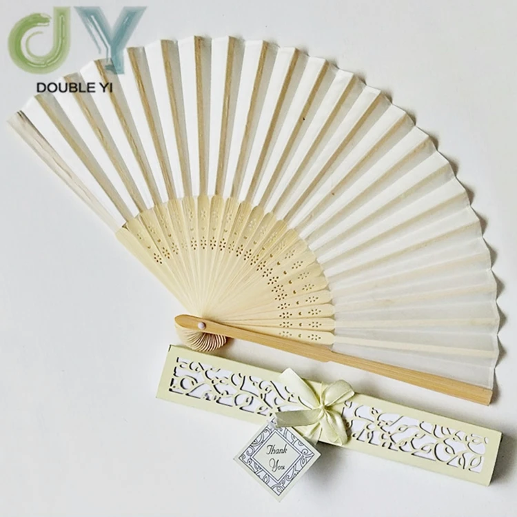 High quality custom colorful silk bamboo folding hand fan with gift box