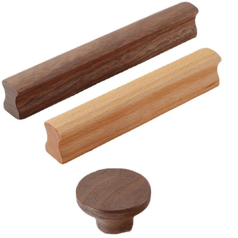Modern Wood Pull Handles Walnut Cabinet Wardrobe Handles Long Black Wooden Furniture Handles