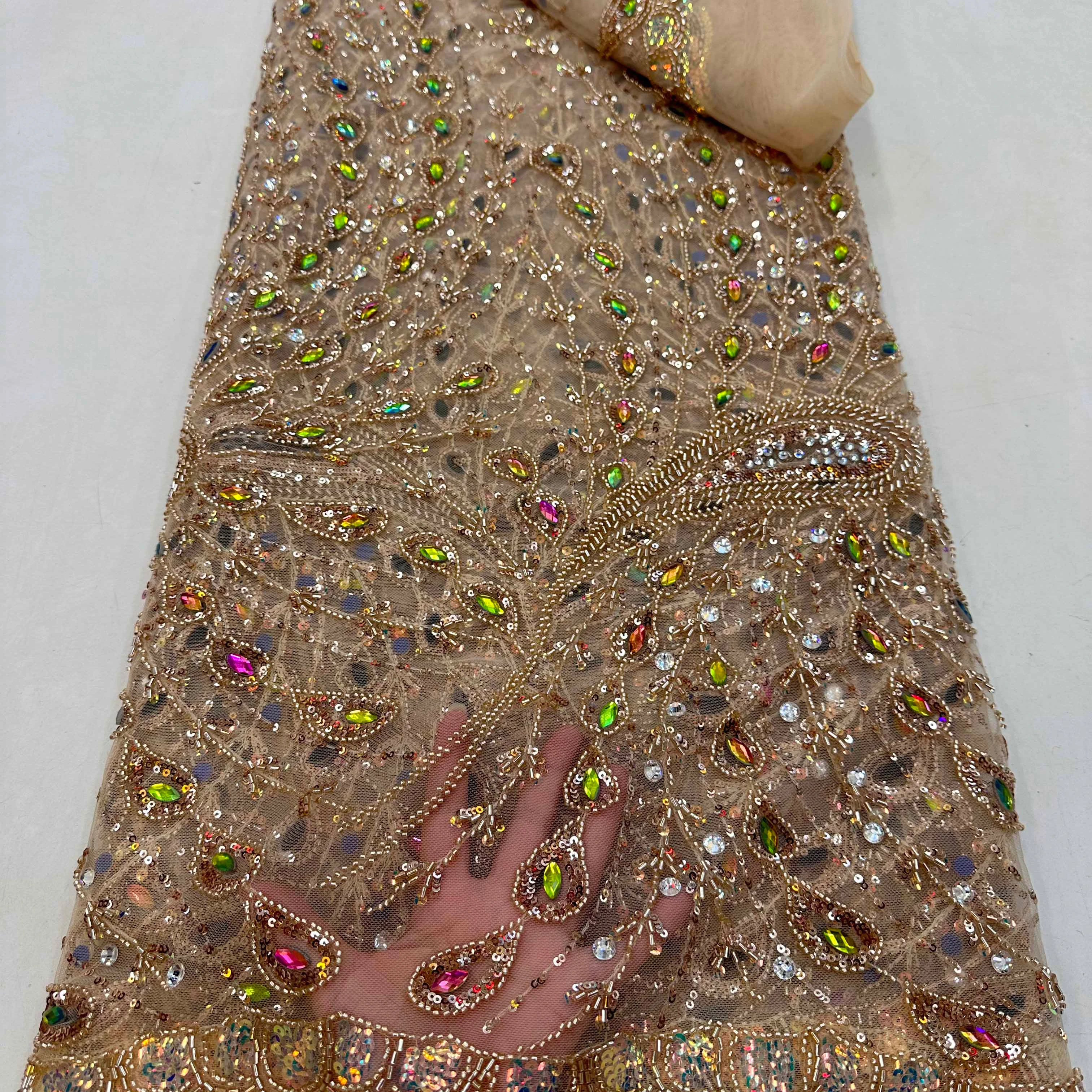 Black and gold african bridal lace fabric