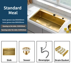 2022 Modern Simple Factory suppliers Wholesale Gold undermount 304 Stainless Steel Nano Kitchen Sink