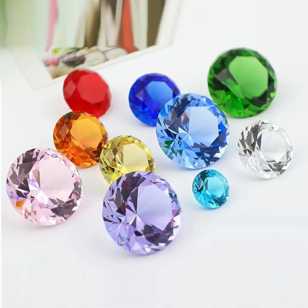 Wholesale Cheap Multicolor Glass Diamonds Paperweights 60mm 80mm 100mm Crystal Diamonds for Home Decoration