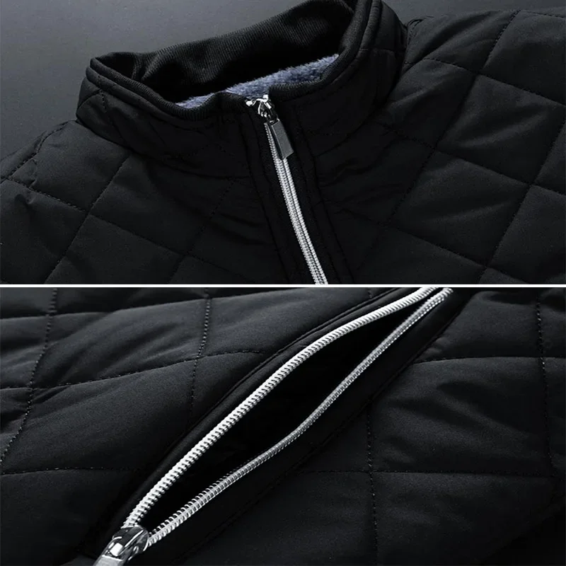 Men Thick Warm Jackets Autumn Winter Fleece Lined Coats Slim Fit Parkas Solid Color Male Casual Stand Collar Outerwear
