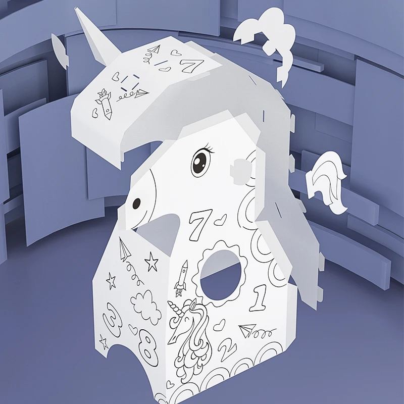 Kids Eco-friendly Painting 3D DIY Creative  unicorn Doodle Cardboard Toys