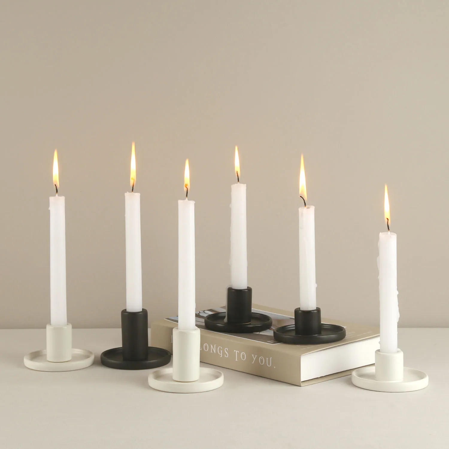 Matte Black White Minimal Ceramic Candle Plate Holder Stand