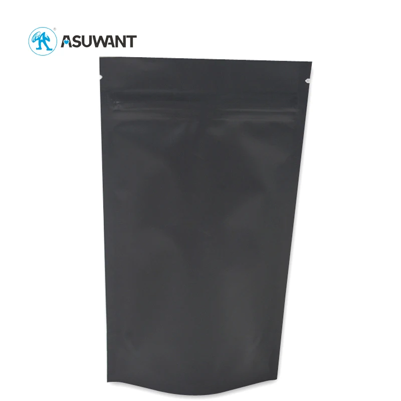 Custom Printed 2 lb Matte Black Stand Up Pouch Resealable Aluminum Foil Zip Lock Mylar Flour Packaging Bags with Frosted Window