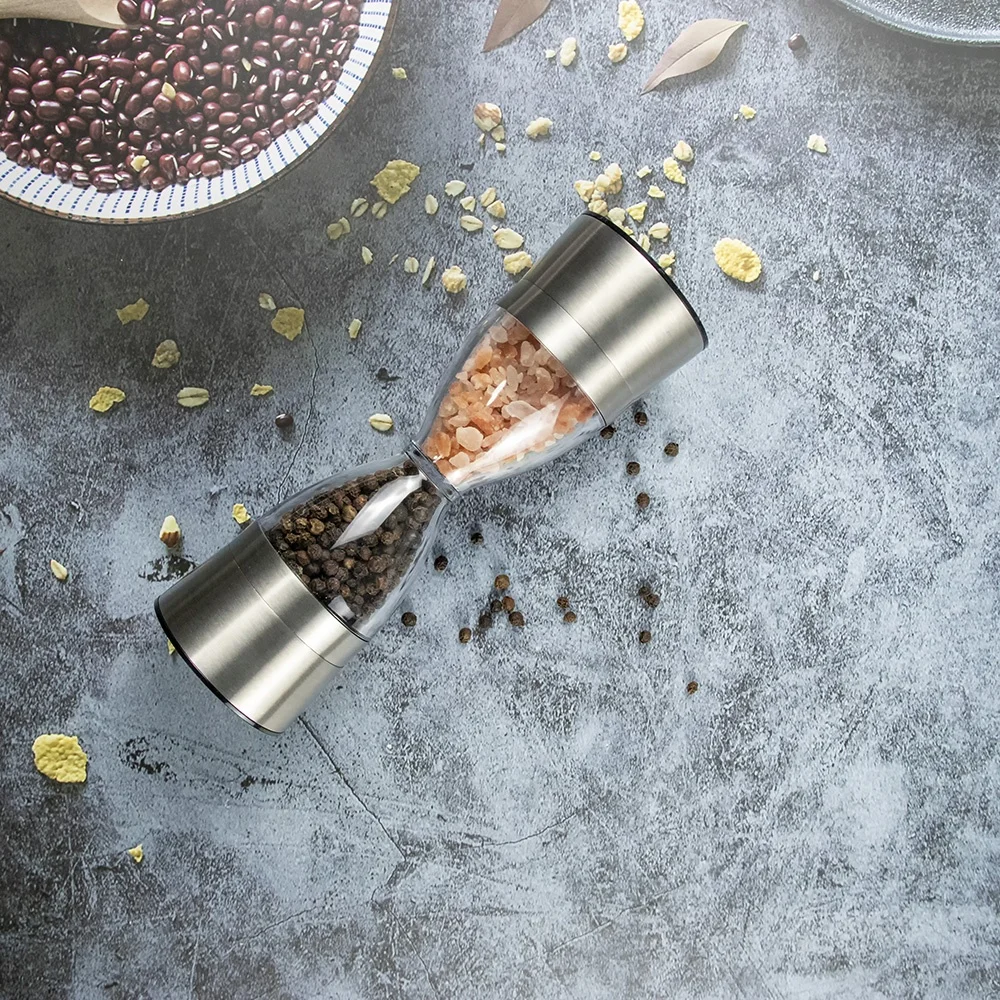 Stylish Manual 2 in 1 Salt Pepper Mill with Transparent Container Food Safe