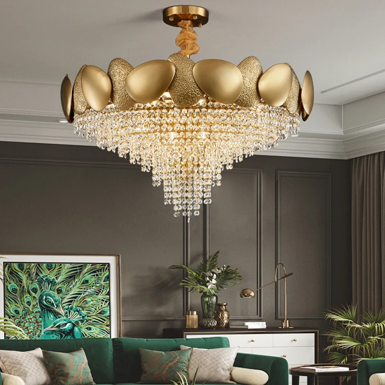 DLSSLIGHTING Modern Indoor Hotel Villa Pendant Lighting Luxury Stainless Steel Crystal Chandeliers