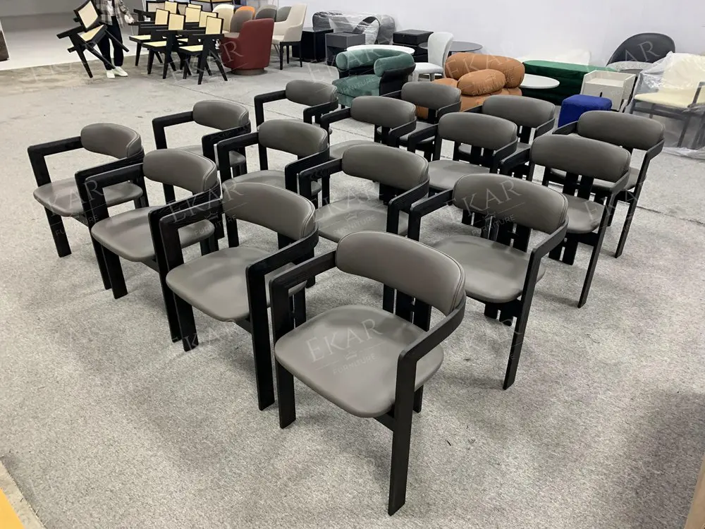 Modern White Waxwood Smoke Finish Dining Chair Imported Leather with Scratch-Resistant Open Paint Frame Armrests for School Use