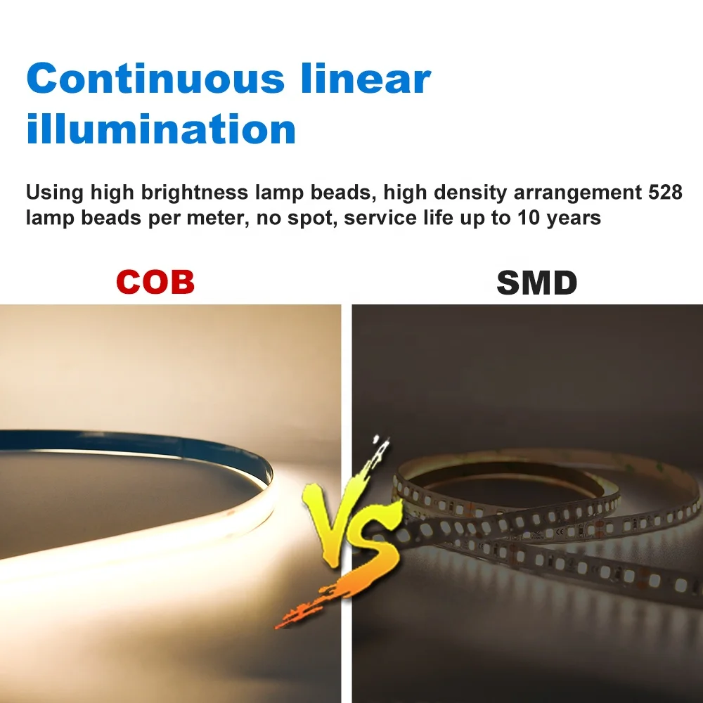 
IP65 Waterproof Flexible Dc 12v 24v 528leds 5m COB Led Strip light smart soft high brightness 