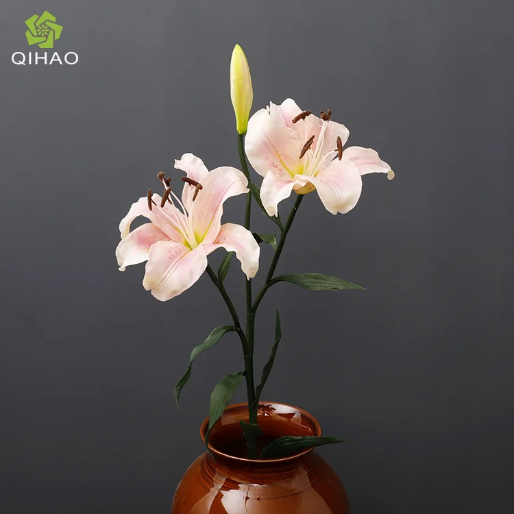 3 головки белых искусственных лилий Qihao цветок тигра на ощупь искусственная лилия для домашнего декора свадьбы вечеринки
