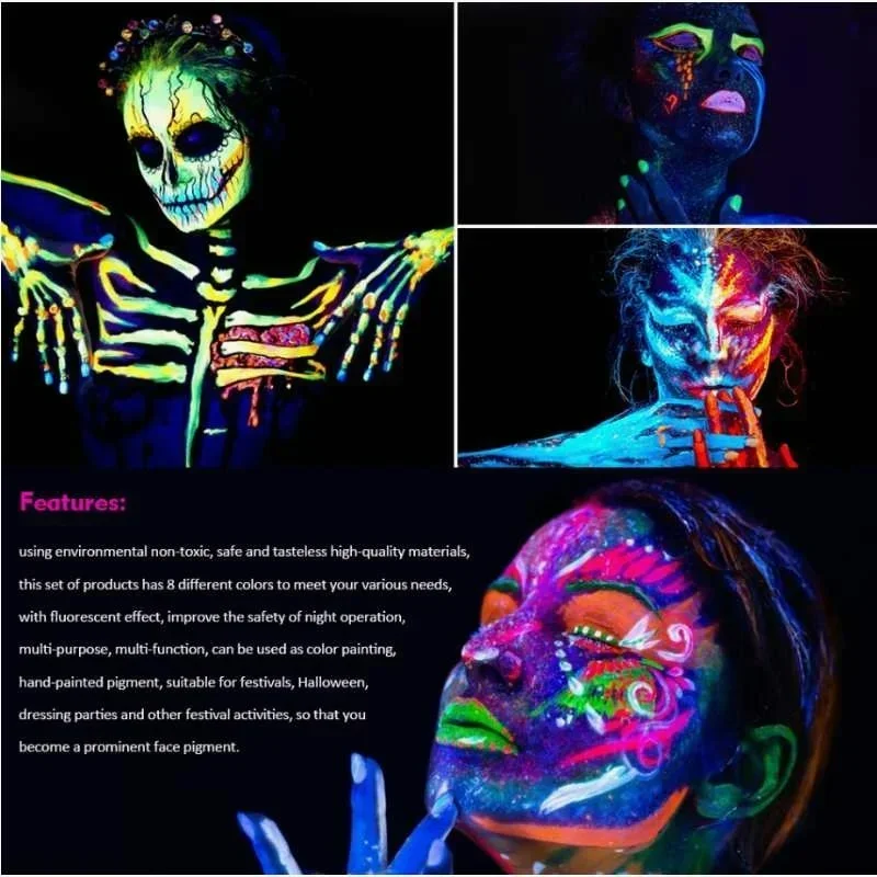 7 Colors Luminiscent Face Body Art Paint UV Glow In Dark  Halloween Party Fancy Dress Beauty Makeup Dark Paint
